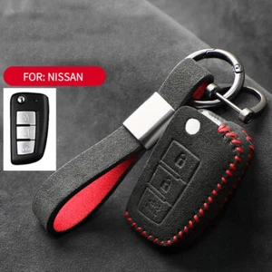 Full Suede Covered Key Fob Remote Protector Holder Cover Case For Nissan C - Picture 1 of 9