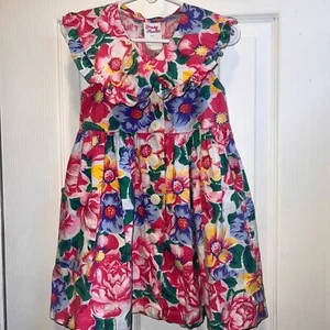 Vintage 90s Young Hearts girls floral ruffled sleeveless  cotton dress size 5 - Picture 1 of 7