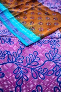 Sari de seda crepé pura 100 % seda sari indio vintage tela impresa PCSS2100 - Imagen 1 de 9