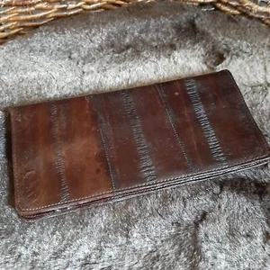 Vintage Eel Wallet Brown Soft Checkbook Holder Rectangular Organization Women's - Picture 1 of 6