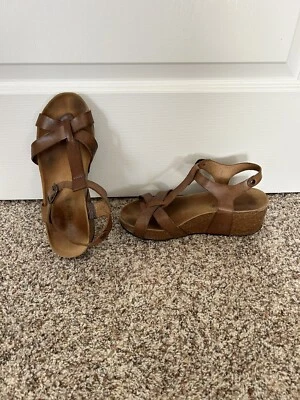 Eric Michael Lola Sabbia Brown Leather Cork Wedge Sandals Womens Size 40 - Image 1 of 4