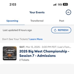 2 Tickets 2025 Big west Championship Game Session 7 Tickets March 15 - Picture 1 of 1