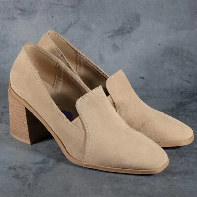 Zapatos de salón JOIE punta cuadrada mocasín gamuza sin cordones cuero grueso color tostado talla 8,5 Foto 1 de 4