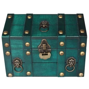Vintage Wooden Treasure Chest, Jewelry Storage Box with Lock, Classical Stora... - Picture 1 of 9