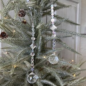 18cm Glass & Jewel Long Droplet Christmas Tree Decoration Sparkly Icicle 