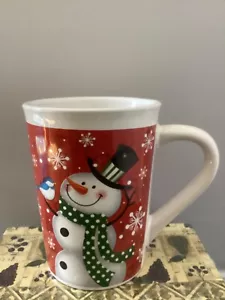 Snowman & Blue Jay Winter Snow Bird Themed Hot Chocolate, Tea, Cider, Coffee Mug - Picture 1 of 4