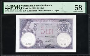 Romania Banca Nationala 5 Lei 1914 1928 19a PMG 58 - Picture 1 of 2