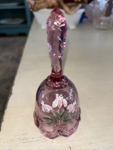 Gorgeous 4.5" Tall Vintage Fenton Pink Hand Painted Glass Bell Floral Signed EUC - Picture 1 of 3
