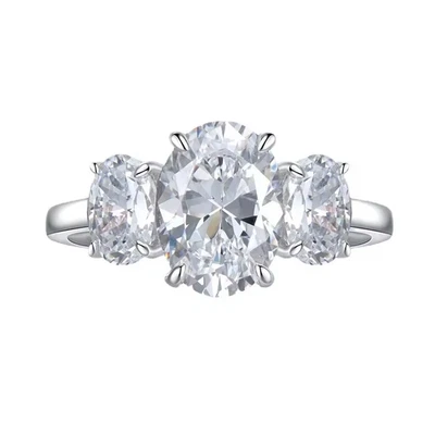 2/4CT D Color Oval Moissanite Engagement Ring 925 Sterling Silver Women Band GRA - Image 1 of 4