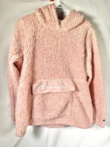 Champion Sweater Womens S Pink Sherpa Fleece Hoodie Pullover Anorak Pocket Fluff - Picture 1 of 5