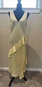 H&M hellgelbes ärmelloses Midi-Sommerkleid mit Volantbesatz Gr. M neu V-Ausschnitt - Bild 1 von 15