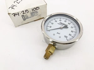 New Trerice D82B4002LA110 Pressure Gauge D82B 4" 0-100psi 1/4" Lower - Picture 1 of 4