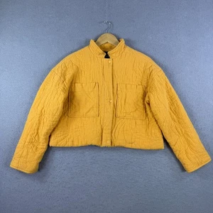 7 For All Mankind Women's Quilted Cropped Jacket Orange Sz M Snap Zip Front Boxy - Picture 1 of 8
