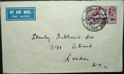 INDIA 31 MAYO 1937 7 1/2a CUBIERTA DE CORREO AÉREO RECARGADO DE "LAHORE CANTT." A LONDRES Foto 1 de 2