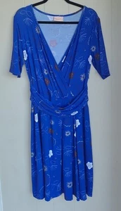 MAIOCCHI blue print bamboo spandex short sleeve jersey dress Size 16-18 - Picture 1 of 8