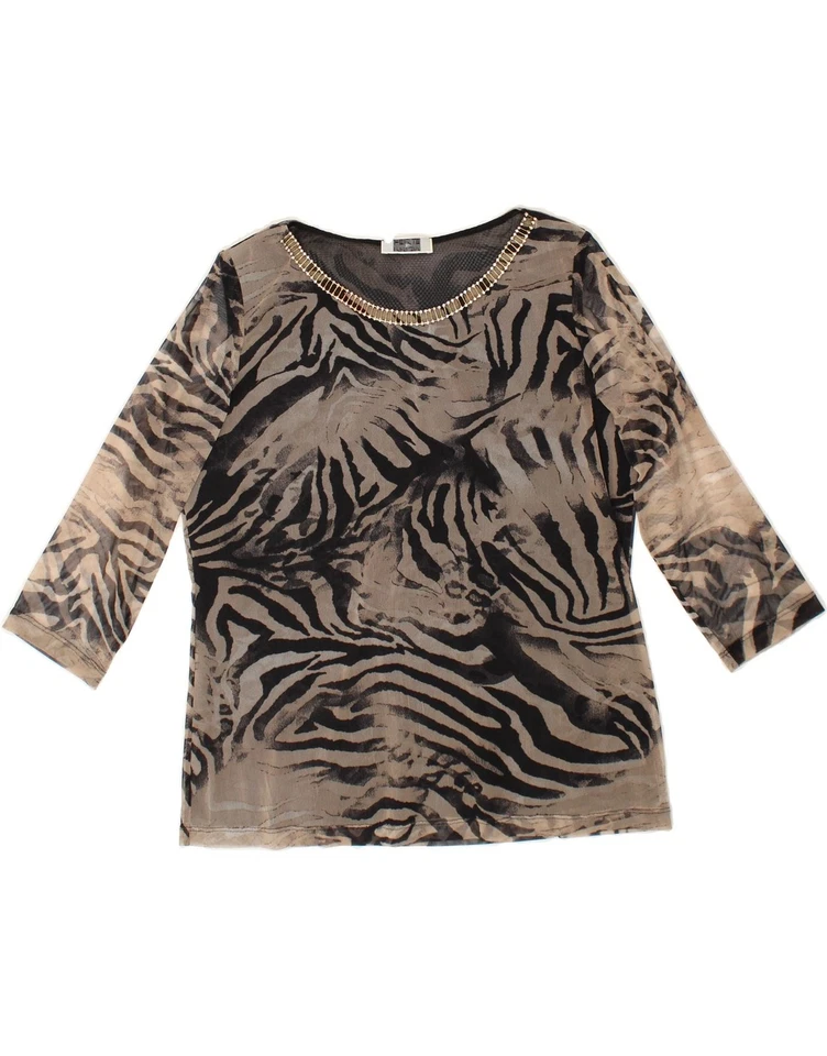 Top de mujer PERTE BY KRIZIA manga 3/4 Reino Unido 12 marrón medio estampado animal OX13 Foto 1 de 4