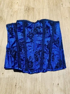 Blau Satin Korsett Top mit Spitze Sexy Damen Burlesque Dessous TaillentrainingXXL - Bild 1 von 3