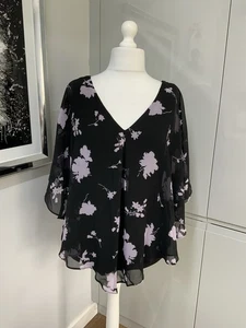 Evans Größe 16 Top Bluse schwarz Chiffon gefüttert Cape Style neu mit Etikett - Bild 1 von 11