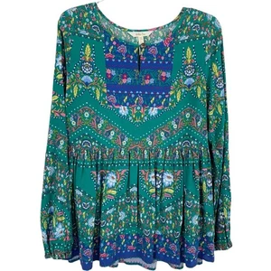 Matilda Jane Damen Blumen Patchwork Langarm Boho Hippie grün Top Medium - Bild 1 von 7