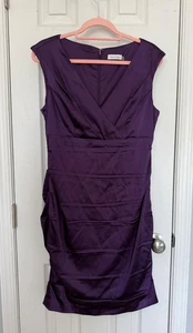 Calvin Klein Purple Sleeveless V-Neck Ruched Mini Sheath Dress Size 12 - Picture 1 of 8