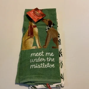 Weihnachten Küchentücher mit Welpen und Mistelzweig Neu Mit Etikett - Bild 1 von 6