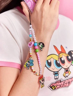 Nuevo POWERPUFF GIRLS ENCANTO Teléfono Celular Cuentas MUÑECA Banda CORAZÓN ROSA Power Puff Foto 1 de 4
