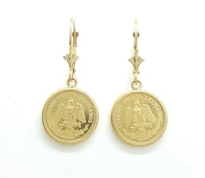 14k yellow Gold coin Earrings lever Back fine gift jewelry for women 4.2g - Picture 1 of 12