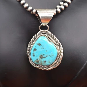 Navajo C.R. Little Diné Native Arts Sterling Türkis Anhänger signiert & atemberaubend - Bild 1 von 11