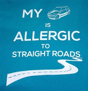 MINI COOPER S T-SHIRT Design Allergic To Straight Roads SIZE SMALL TURQUOISE - Picture 1 of 1