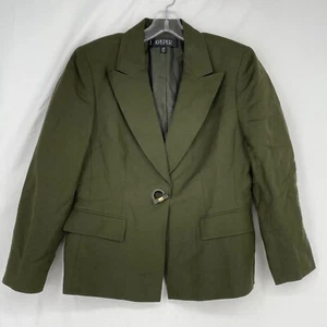 Kasper Womens Size 12P PETITE Blazer Jacket Olive Green Linen Blend Toggle Close - Picture 1 of 12