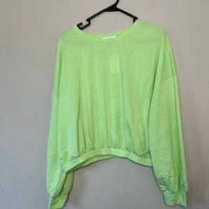 Elodie elastic Waist neon green sweatshirt Cropped Long Sleeve Casual Size Large - Picture 1 of 7