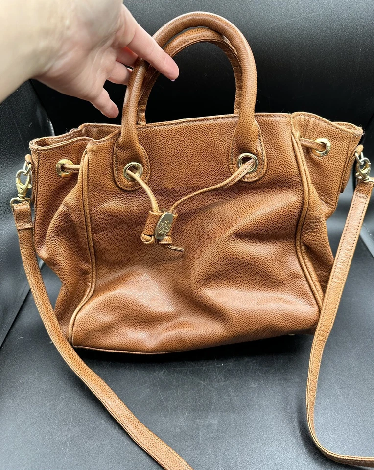 Vintage Giorgio Beverly Hills Brown Leather Satchel Handbag Purse Crossbody Bag - Image 1 of 4