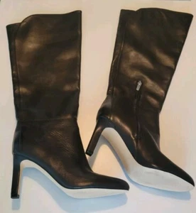 Nine West Size 9M Sancha Heeled Dress Boot Black Leather, New - Picture 1 of 16