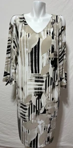 Chico's Women Midi Beige Black Dress Size 3 16 18 Long Sleeve New NWT - Picture 1 of 7