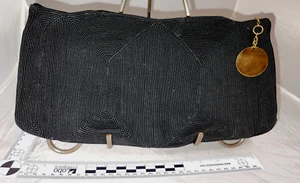 1950s Retro Black Corde Sculptural Clutch Bag w/Cool Zipper Pull Chic Kitschy - Picture 1 of 7