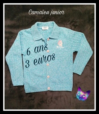 Gilet fille 6 ans Camaïeu Junior bleu chiné  - Photo 1/2