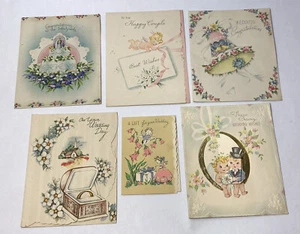 6 biglietti di auguri vintage matrimonio fustellato coppia sposi colorati - Foto 1 di 12