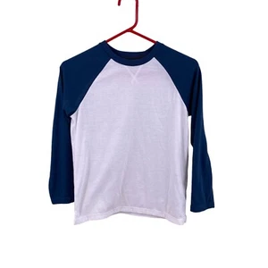 Old Navy Youth Boys T Shirt Size Large (10-12) White Navy Long Raglan Sleeve - Picture 1 of 11