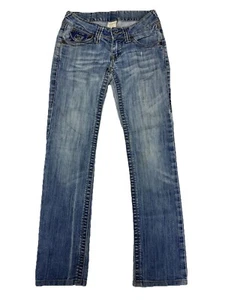 VTG True Religion SZ 0/25 Jeans Denim Blue Jeans Distressed Y2K Made In USA ! - Picture 1 of 7