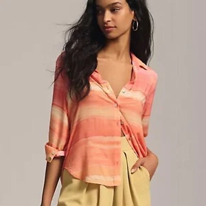 NWT Cloth & Stone Anthropologie Orange Printed Striped Button Down Shirt Size XS - Picture 1 of 11