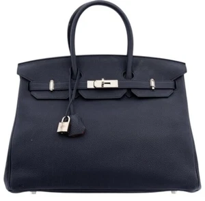 Hermès 35cm Bleu Nuit & Orange Poppy Togo Leather Verso Birkin Bag w Palladium - Picture 1 of 14