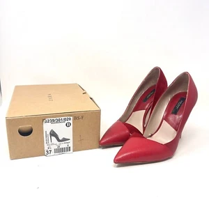 Zara Red Pointed Toe Heels Size 37 US 6.5” Closed Toe Leather Suede Pumps - Picture 1 of 6