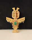 18 Kt Gold Aztek Mayan God Pin Or Pendant With Emerald Cut Emerald Stone