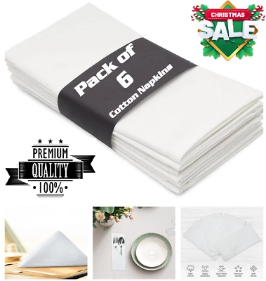 Pack of 6 White Cotton Napkins Large Size 41 x 41 cm Table Linen Dinner Cloth UK - Image 1 of 4