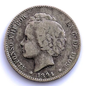 Spain-Alfonso XIII. 1 Peseta. 1894** PGV Madrid. Plata 5 g. RARA. - Bild 1 von 2