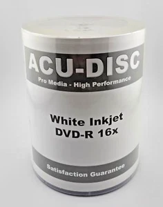 100 x ACU-DISC DVD-R 16x Full INKJET Printable 4.7GB 120 mins Blank DVD Discs - Afbeelding 1 van 1