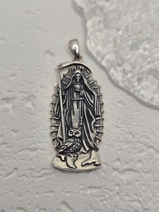 Santa Muerte Holy Death Pendant 925 Sterling Silver Mexican Scythe Amulet - Picture 1 of 3