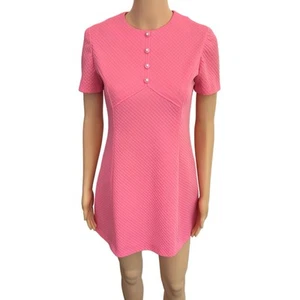 Vintage Mod GoGo Dress 60s Pink Babydoll A-Line Short Sleeve Dress - Size Small - Picture 1 of 9