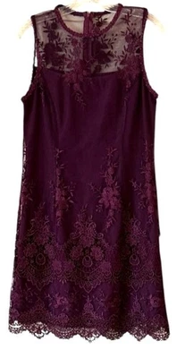 Vestido vaina Nannette Lepore para mujer de encaje sin mangas vino romántico talla 6 Foto 1 de 4
