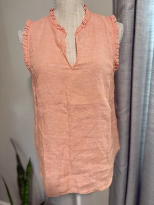 NEW Lilly Pulitzer Kavalla Sleeveless Linen Ruffle Shirt Papaya Small MSRP $108 - Image 1 of 4